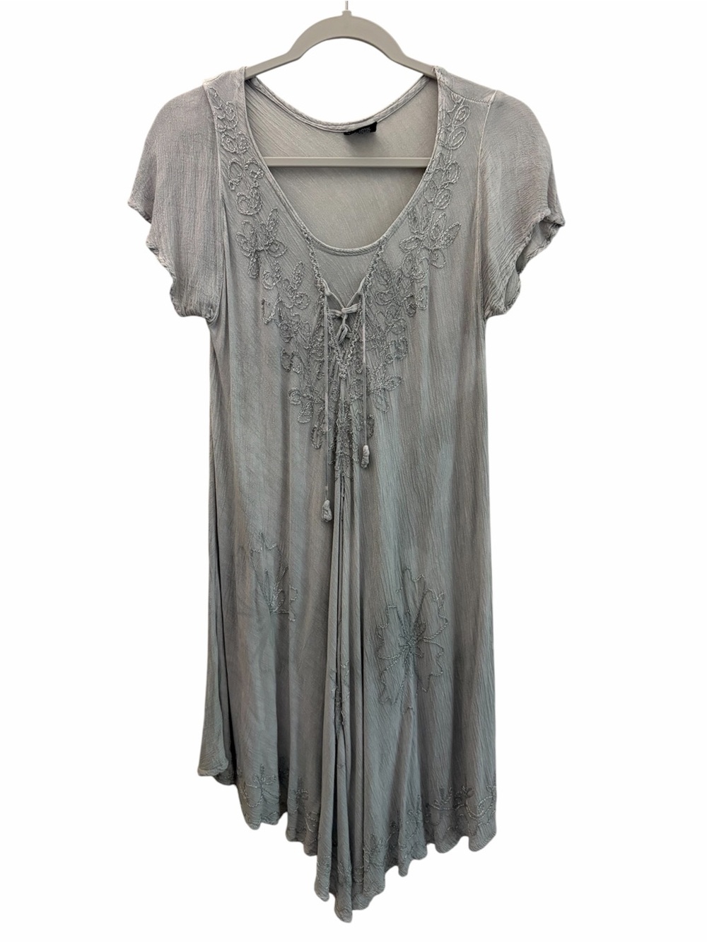 Fashion Force Ren Faire Fairy Grunge Embroidered Boho Tie-Front Tunic Dress OS